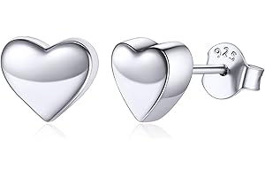 ChicSilver Hypoallergenic 925 Sterling Silver Stud Earrings for Women, Dainty Simple Heart/Star/Moon/Bar/Circle Earrings (wit