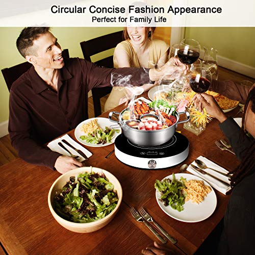 Easepot Portable Induction Cooktop, 1800W Hot Pot Countertop Burner, Electric Stove Range Cooktop Touch Sensor Control with Rotary Switch，Round