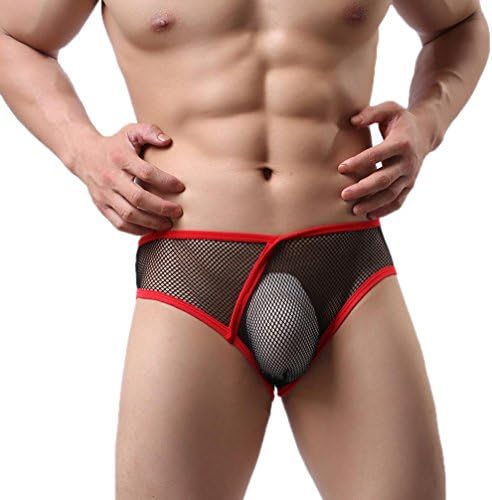 Copercn Mens Mesh Transparent Underwear Men Boxer Briefs Pouch Soft Underpants (XL, Black)