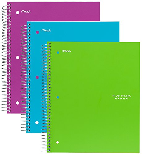 UPC 043100730576, Five Star Spiral Notebook, 1 Subject, 100 Wide Ruled Sheets, Teal, Lime, Berry Pink/Purple, 3 PACK (73057)