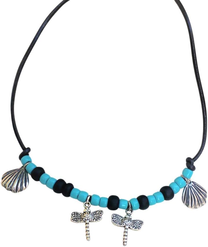 Dragonfly and Cowrie Shell Charms Boho Turquoise Women Necklace