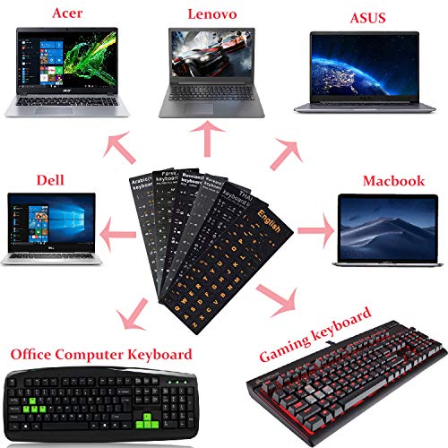 2PCS Pack Transparent Arabic Keyboard Stickers, Arabic Keyboard Replacement Sticker with Transparent Background and Blue Lettering for Computer Notebook Laptop Desktop Keyboards