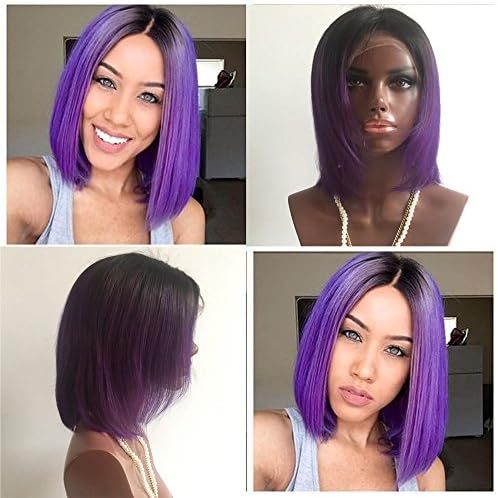 Natural Straight Brazilian Human Hair Lavender Ombre Lace Front Wig With Baby Hair Human Hair Full Lace Wig Purple Ombre Bob Wigs(10"-18") (Lace front wig 16 inches)