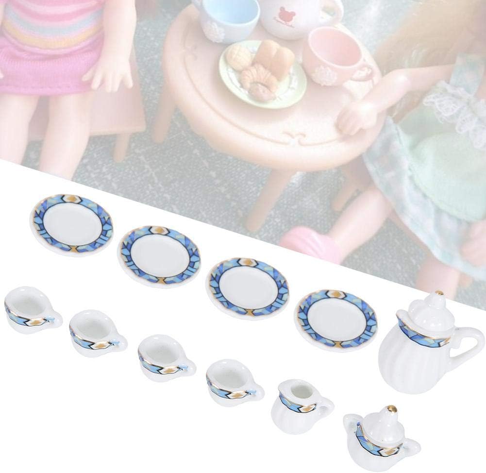 112 Dollhouse Accessory, 15pcs Mini Porcelain Flower Tea Cup Set Doll