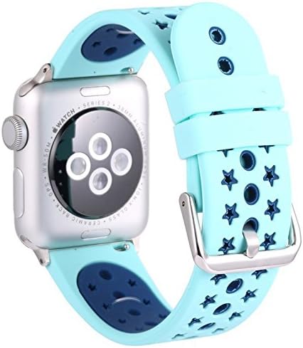 For Apple Watch Bands ,Copbis Silicone Replacement Straps and Sport Watch Wristband in two colors for Iwatch Bands (Turquoise+Blue, 42mm)