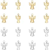 UNICRAFTALE 12Pcs 2 Colors Ion Plating 304 Stainless Steel Angel Pendant Golden Metal Charm 19.5mm Long Angel Fairy Pendant for DIY Bracelet Pendant Jewelry Making 3mm Hole