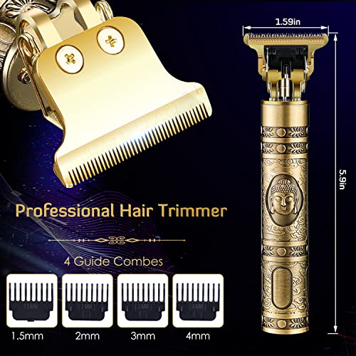 Hair Clippers for Men, Cordless Rechargeable Hair Trimmer Professional Hair Trimmer T Blade Trimmer Zero Gapped Trimmer, Electric Beard Trimmer Shaver Hair Cutting Kit for Men (Gold)