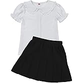 LIONJIE Girls Summer Sets Short Sleeve Shirt and Skirt Casual Top Solid Mini Skirts 4-13 Years