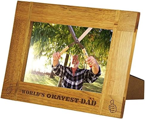 World's Okayest Dad Wood Picture Frame-Horizontal Display - Great gift for father, dad, papa