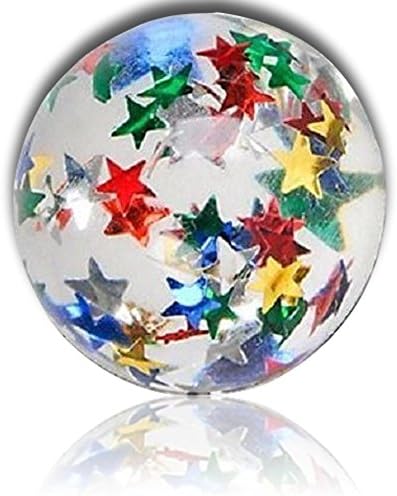 Custom &amp; Unique {32mm} 100 Bulk Pack, Mid-Size Super High Bouncy Balls, Made of Grade A+ Rebound Rubber w/ Recess Vibrant Pattern Translucent Rainbow Metallic Star Glitter Shiny Style (Multicolor)