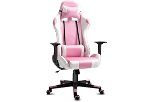 Modern-Depo Gaming Chair, Pink White Adjustable Swivel Ergonomic Office Recliner Chairs for Adults Girls