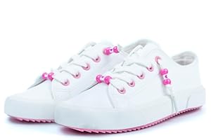 waddle wonder Girls Low Top Slip-on Elastic Band No Tie Lace Walking Shoes with Beads