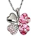 Dahlia Four Leaf Clover Necklace with Swarovski Crystals, Rhodium Plated, 16
