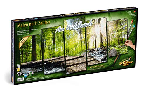 Schipper 609450774 Malen nach Zahlen - Am Wildbach - Bild malen für Erwachsene, inklusive Pinsel und Acrylfarben, 5 Bilder, Meisterklasse Polyptychon - Profi-Edition, 132 x 72 cm