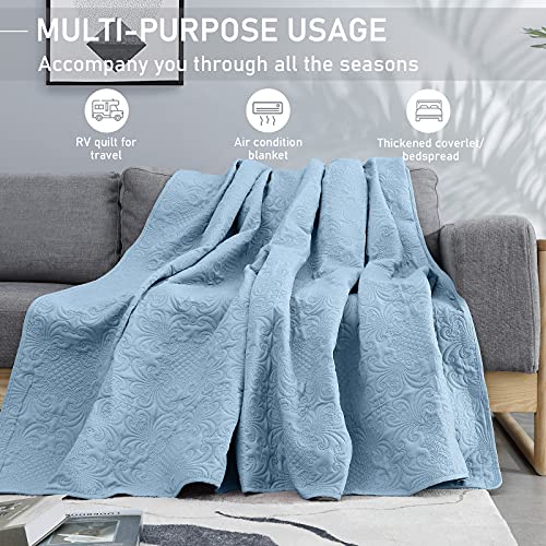 TAOCOCO Queen Quilt Set Spa Blue Bedspread,Lightweight Queen Bed Coverlet,Bed Decor Coverlet Set Comforter Bedding Cover for All Season-3 Pieces (Includes 1 Quilt, 2 Shams)