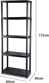 Top Home Solutions 4x 5 Tier Black Plastic Shelving Unit 60cm Wide Heavy Duty view 2