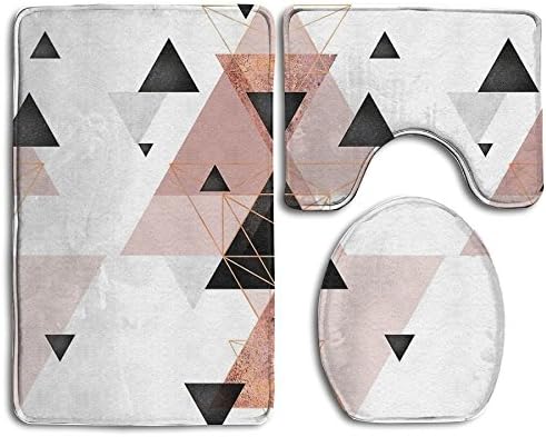 RedBeans Novel Geometric Triangles And Rose Gold Christmas Prints 3 Piece Non-Slip Bathroom Rugs Set Living Room Anti-skid Pads Bath Mat + Contour + Toilet Lid Cover