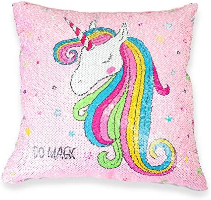 Aplusplanet Unicorn Reversible Sequin Pillow Case, 1 Pack, Flip Mermaid Sequin Throw Pillow Cover, Decorative Cushion Pillowcase, Unicorn Decorations for Bedroom Couch Sofa, Magic Unicorn Gift