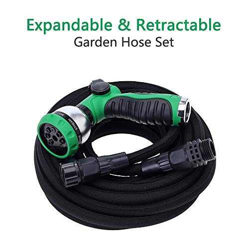 GREEN MOUNT 50ft Expandable Garden Hose, Lightweight Flexible Water Hose with 8 Function Spray Nozzle, Ultimate Non Kink Hose Easy to Storage