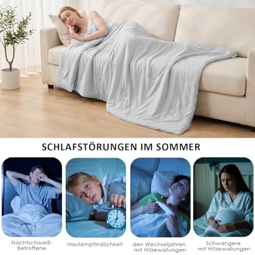 Soifox Cooling Blanket 150 x 200 cm - Summer Blanket with Q-Max > 0.45 Arc-Chill Cooling Fibre, Lightweight & Breathable Duvet Without Cover for Night Sweaters Double-Sided Cooling Blanket, Grey