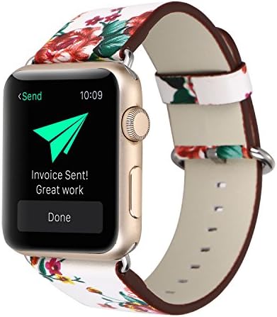 Conelelife For Apple Watch Band 38mm, Women Girls Floral Print Soft Leather Replacement Watch Bracelet Band Strap for Apple Watch Series 3, Series 2, Series 1, Sport, Edition (White)