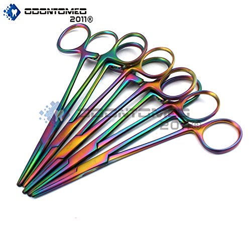 OdontoMed2011Â® New 5 Ea Premium Autoclavable Kelly Hemostat Forceps 5.5" Straight Multi Rainbow Color Multi Colour Forceps ODM