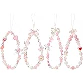 MXZJ-HYLL 4PCS Beaded Phone Lanyard Wrist Strap for Cell Phone Key Heart Bowtie Flower Aesthetic Beaded phone Chain,