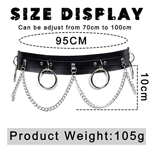 Victray Punk Leather Waist Chains Summer Beach Ring Body Chain Fashion Rave Belts Body Accessories Jewelry for Women and Girls (Black)