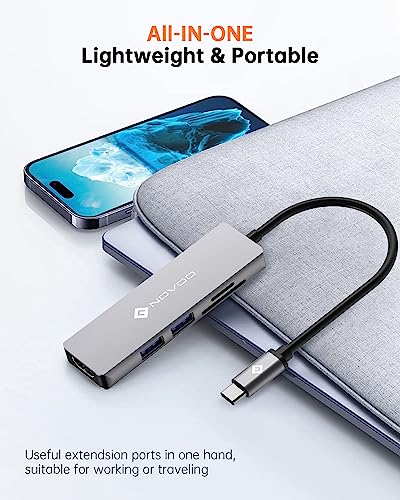 NOVOO USB C Hub 5 in 1 Multiport Adapter with HDMI 4K, 2 USB 3.0 Ports, SD/TF Card Reader for MacBook Pro 2019/2018, iMac 2017, Huawei MateBook, Google Chromebook Pixel and More