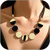 NOVYRA Chunky Gold Necklaces for Women Minimalism Gold And Black Acrylic Round Splice Statement Necklace Boho Adjustable Black Weaving Rope Chain Necklace Fashion Western Jewelry for Women