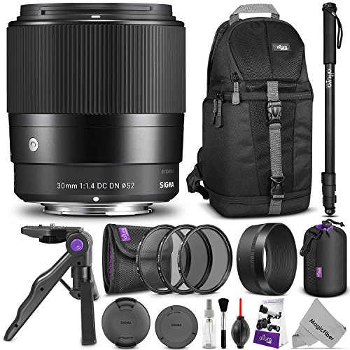 Sigma 30mm F1.4 Contemporary DC DN Lens for SONY E Mount Cameras w/ Advanced Photo and Travel Bundle