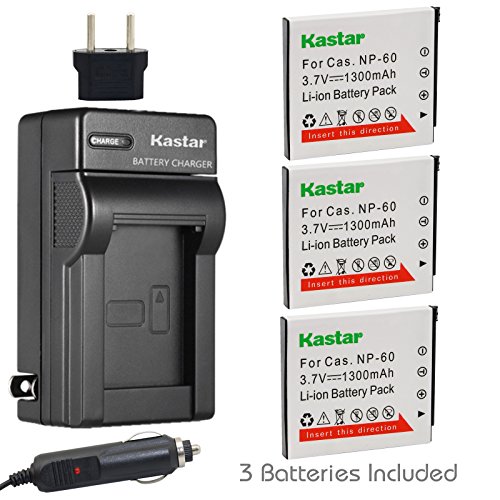 Kastar Battery (3-Pack) and Charger Kit for Casio NP-60 NP60 CNP60 and Casio Exilim EX-FS10 EX-S10 EX-S12 EX-Z9 EX-Z19 EX-Z20 EX-Z21 EX-Z25 EX-Z29 EX-Z80 EX-Z85 EX-Z90 Digital Cameras