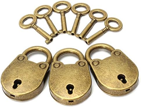 MUMUTIPS 3-Pack Vintage Antique Style Mini Padlocks Copper Key Lock