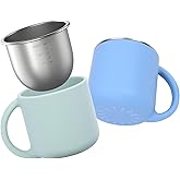 Bakpoco 2-IN-1 Open Toddler Cups, Stainless Steel Baby Cup + Silicone Training Cup for Toddlers Kids Babys, No Plastic | No Soap Smell | Shock-Proof Feeding Essentials, 2-Pack Blue/Sage