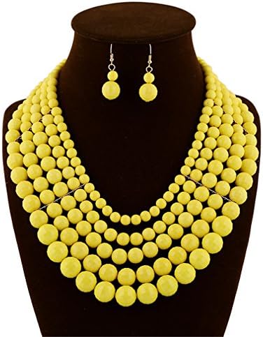 GBLXF Gold Chain Resin Beads Multi layer Nigerian Wedding African Beads Necklace and Earring Set (Yellow)