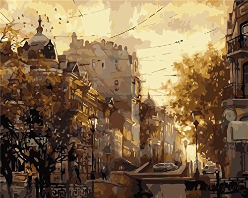 [Linen canvas &amp; wooden frame] City in the Sunset Wind, DIY Oil Painting, Paint by Numbers kit, 39*49*2.3 cm, MS8760