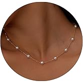 Meeran Pearl Necklaces for Women, Dainty 14K Gold/Silver Plated Pearl Necklace Simple White Pearls Choker Necklace Elegant Tiny Small Pearl Necklaces Wedding Jewelry Gift