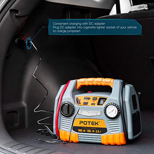 POTEK Jump Starter Source with 150 PSI Tire Inflator/Air compressor,900 Peak Amps Power Station with 2.4A USB Port - Thumbnail 5
