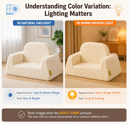 BanaSuper 2-in-1 Convertible Children's Sofa Bed, Folding Armchair for Babies, Armchair for Children, Widened Base, Removable Washable Cover, Gift for Boys Girls in Yellowish Beige