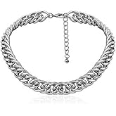 LARVOVUE Chunky Silver Choker Necklace for Women Thick Adjustable Link Chain Choker (silver)