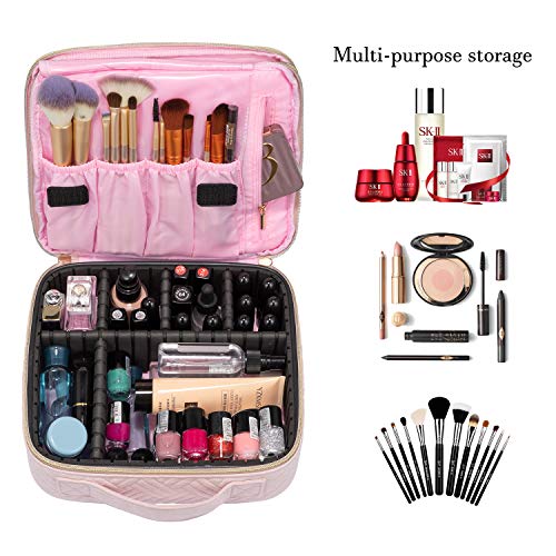 Makeup Bag Travel Cosmetic Bag Quilted Makeup Train Case for Women and Girls, with Jewelry Organizer and Mirror
