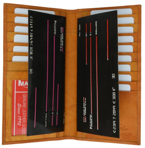 New Men's Leather Long Wallet Pockets ID Card Clutch Bifold Purse (Tan)