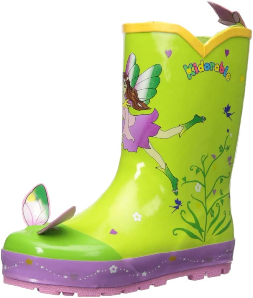 Kidorable Green Fairy Natural Rubber Rain Boots w/Fun Flower Pull On Heel Tab