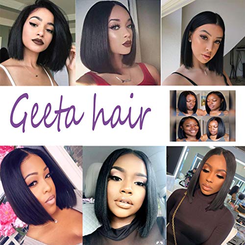 Geeta hair Human Hair Lace Front 13x4 Wigs Bob 150 Density Brazilian Virgin Human Hair Short Bob Wigs Straight Hair Natural Colo (8 Inch, 13x4 lace front wigs bob)