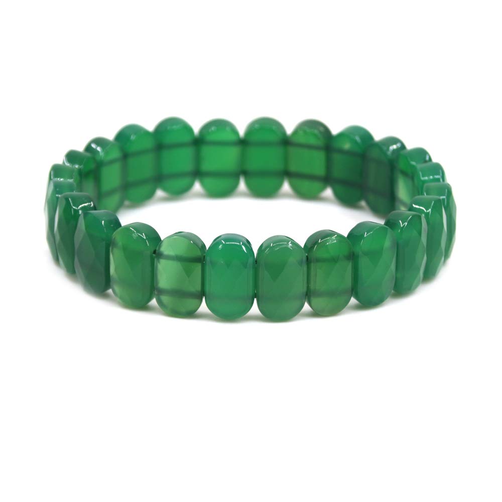 CHENYUE Dyed Green Agate Gemstone 14mm Faceted Oval Beads Stretch Bracelet 7.5 Inch Unisex