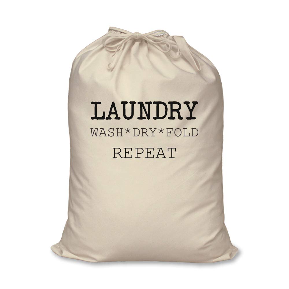 60 Second Makeover Limited Laundry Bags Wash Dry Fold Repeat 100% Natural Cotton Home Storage Organisation Washing Bag Basket Laundry Basket Utility Room - Large 60cm x 76cm