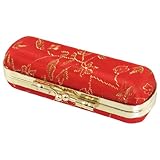 Rosallini Women Gold Tone Fabric Coated Kiss Lock Design Red Lipstick Holder