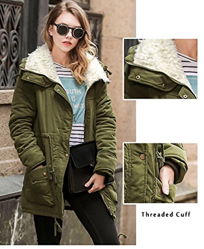 mewow Women's Winter Mid Length Thick Warm Faux Lamb Wool Lined Jacket Coat (L, ArmyGreen) - Thumbnail 5