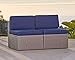 SOLAURA Outdoor Furniture Sectional Sofa Conversation Set 2 Additional Chairs Gray Wicker with Nautical Navy Blue Cushions