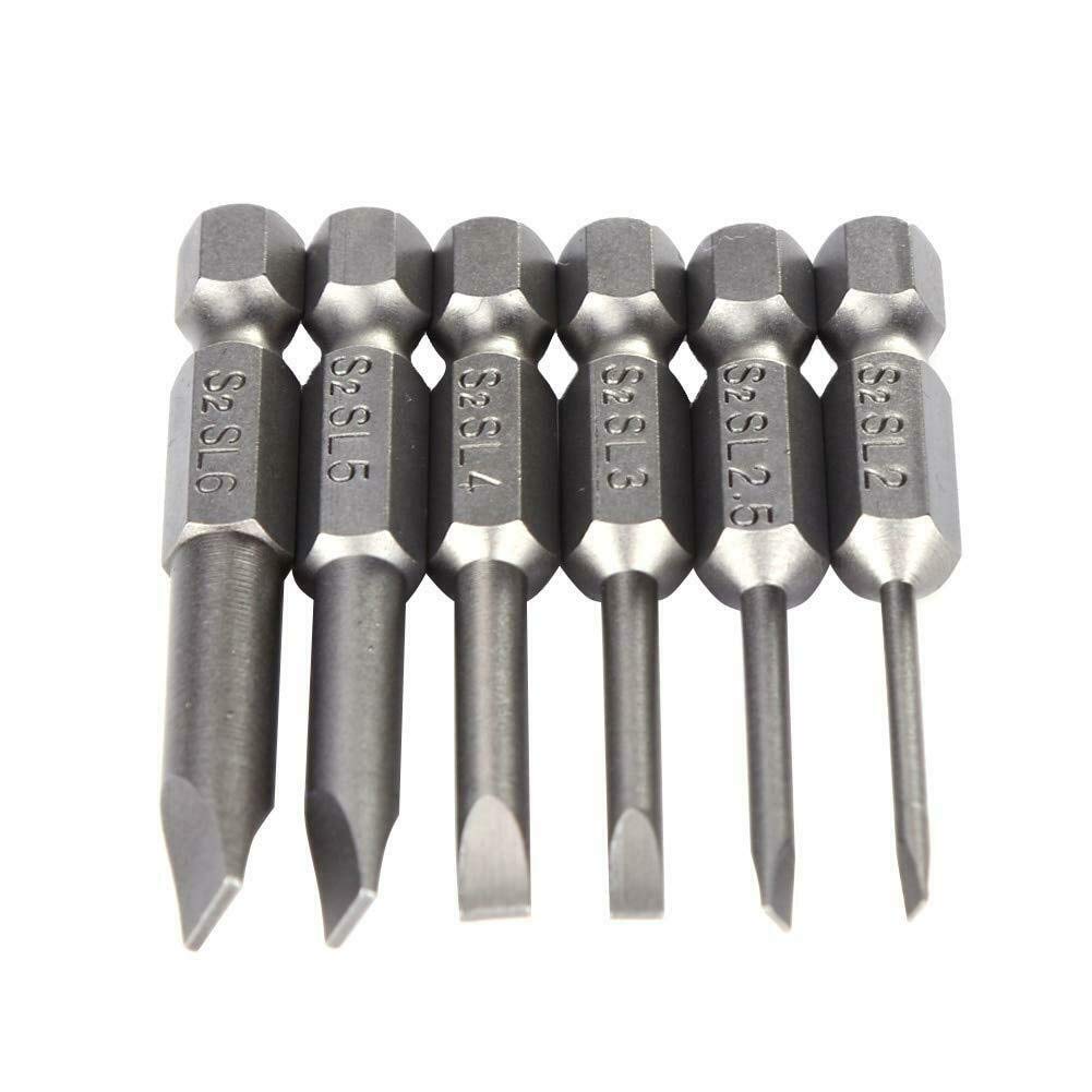 BE-TOOL Slotted Screwdriver Bits 6PCS 2-6mm Flat Head Screwdriver Bits S2 Alloy Steel Magnetic Head Hex Shank Screwdriver Drill Bits Set (50MM)